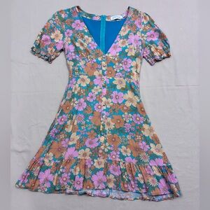 Petal & Pup Retro Floral Mini Dress Pink and Blue Size 4